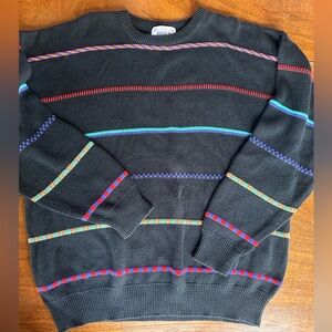 Vintage 90s Rogue Product Striped Sweater Men’s XL Made in USA Cotton Black